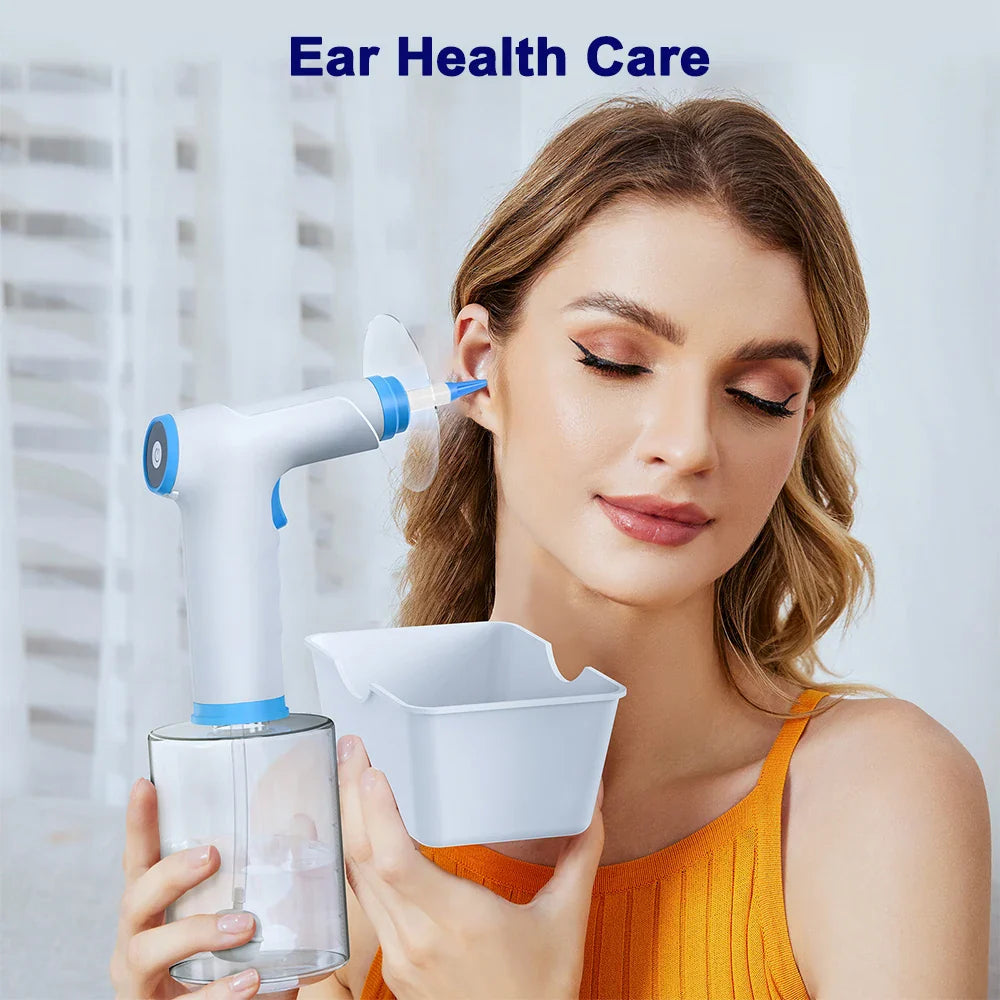 Povei Electric Ear Cleaner with 500ml Water Cup & 4-Level Washer for Safe Ear Wax Removal