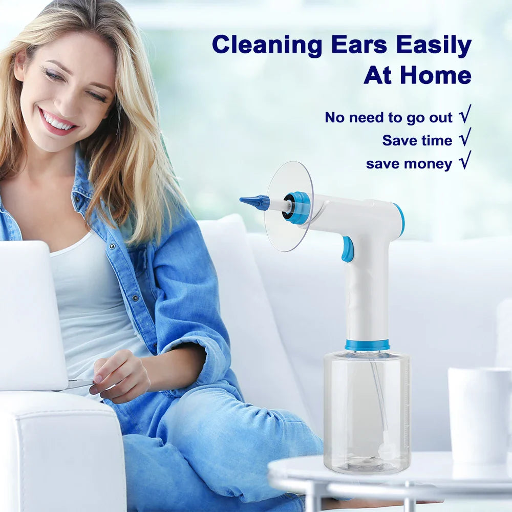 Povei Electric Ear Cleaner with 500ml Water Cup & 4-Level Washer for Safe Ear Wax Removal