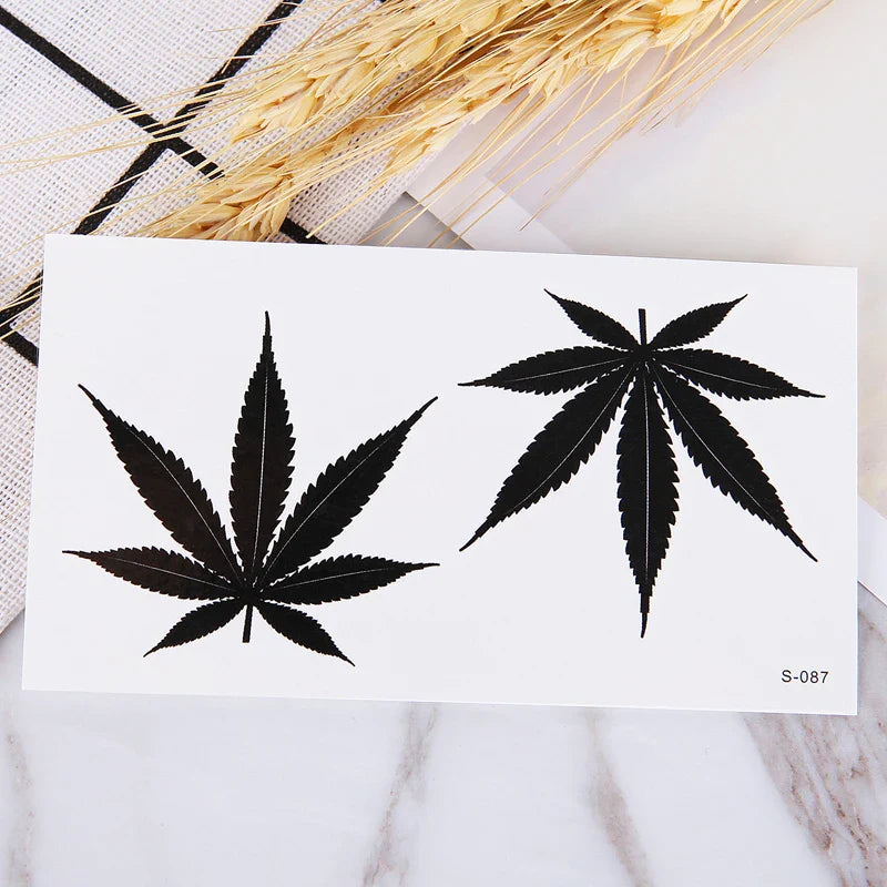 Black Maple Leaf Waterproof Temporary Tattoo Sticker by Povei