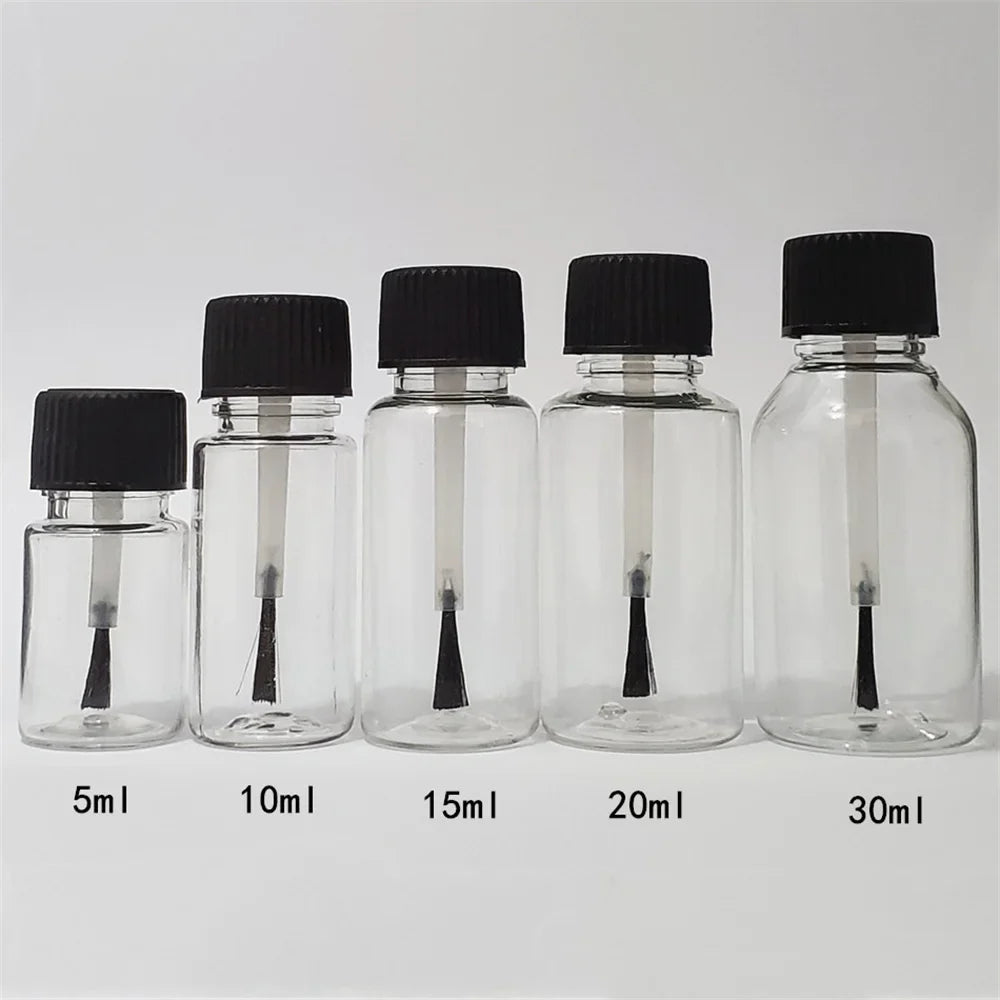 Povei Clear Nail Polish Bottles 30ml Refillable Leakproof Storage Jars with Brush Cap