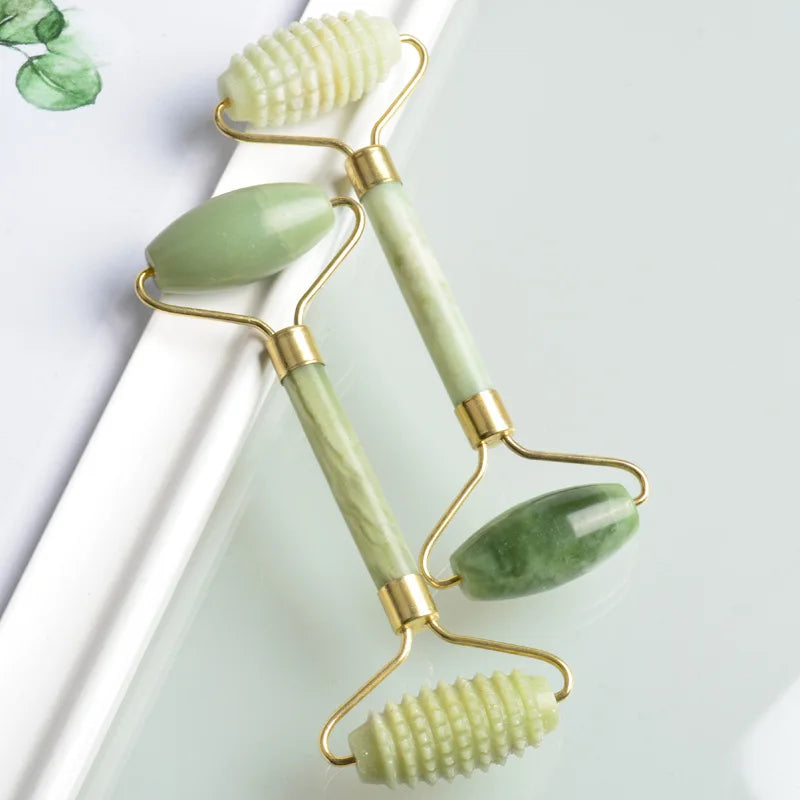 Povei Jade Stone Facial Gua Sha Roller Scraper for Beauty Lifting & Firming