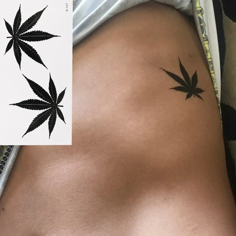 Black Maple Leaf Waterproof Temporary Tattoo Sticker by Povei