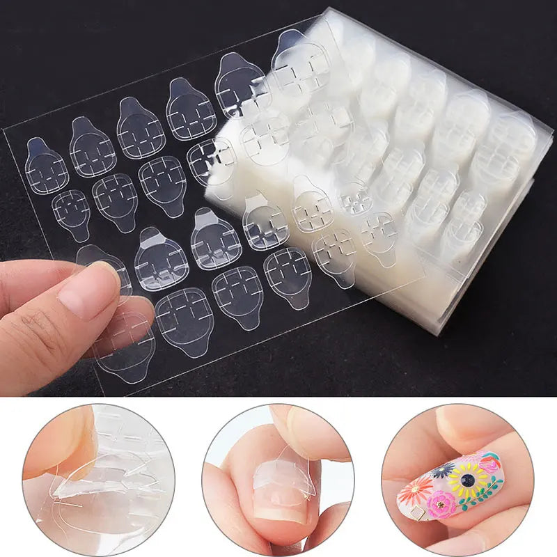 Povei Double Sided False Nail Adhesive Stickers - 24 Pcs Manicure Extensions