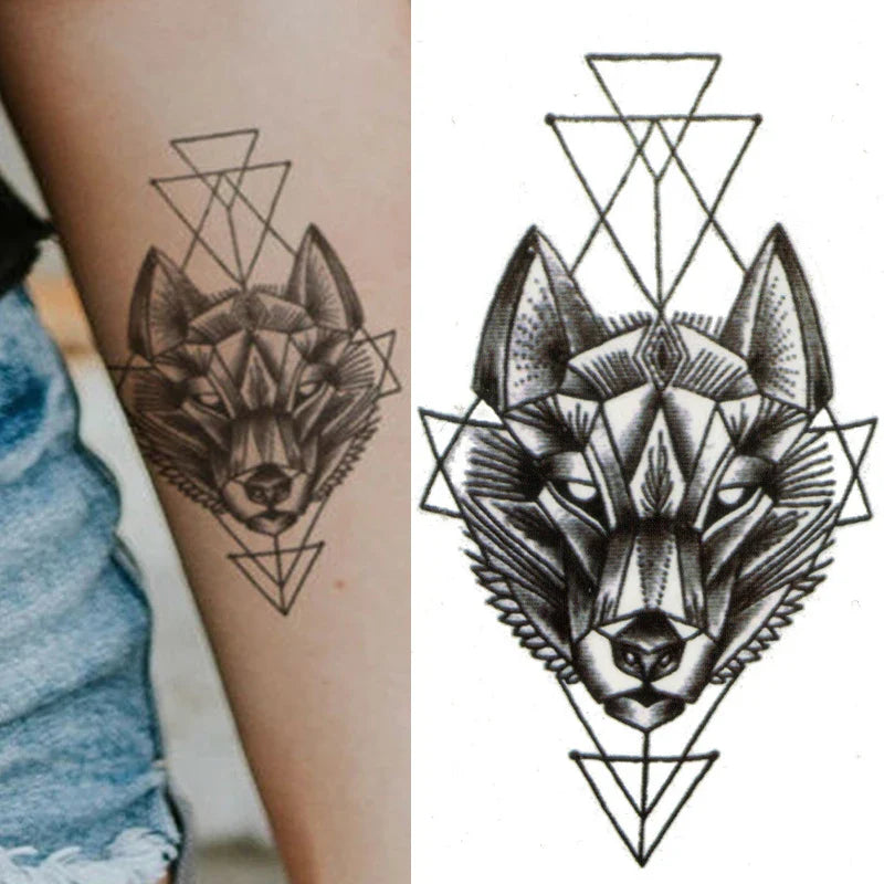 Povei Black Wolf Geometry Temporary Tattoo Sticker Artwolf