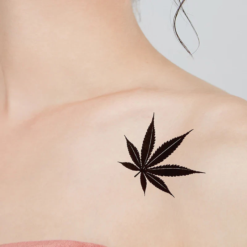 Black Maple Leaf Waterproof Temporary Tattoo Sticker by Povei