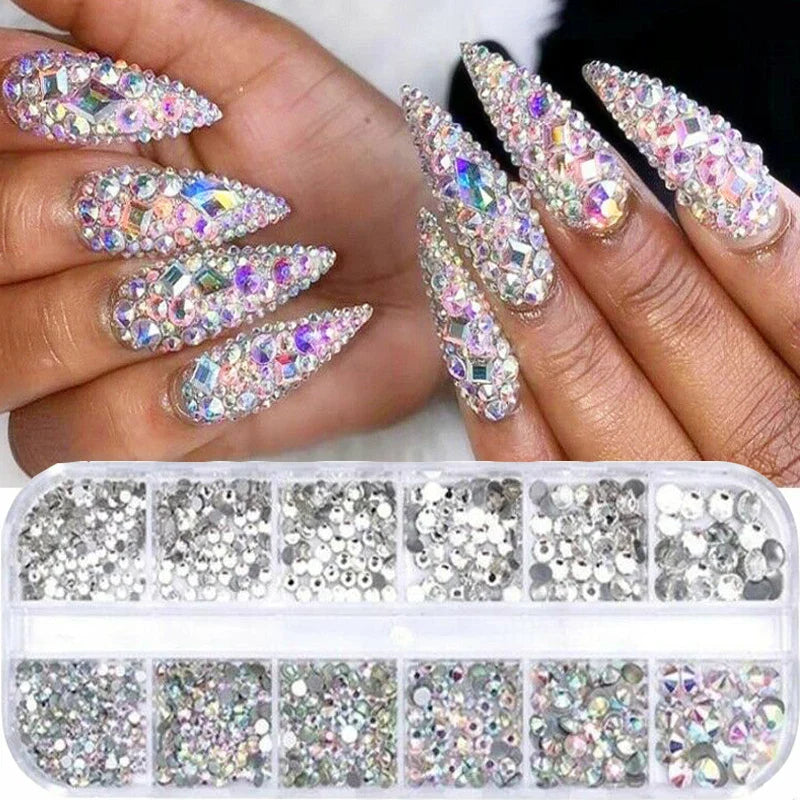 Povei Crystal Rhinestone Jewelry Glass 3D Glitter Diamond Gem Nail Art Decoration