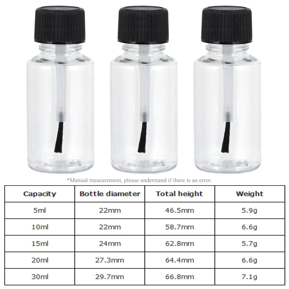 Povei Clear Nail Polish Bottles 30ml Refillable Leakproof Storage Jars with Brush Cap