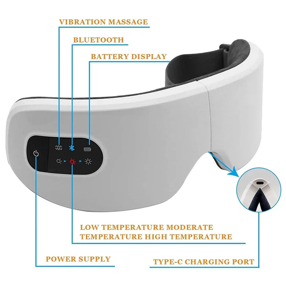 Povei Bluetooth Eye Massager: Relaxing Vibration & Heat Therapy for Eye Strain, Better Sleep