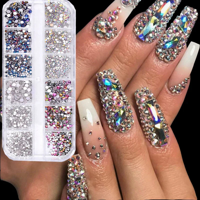 Povei 3D Glitter Crystal Gem Glass Rhinestones Nail Art Decorations