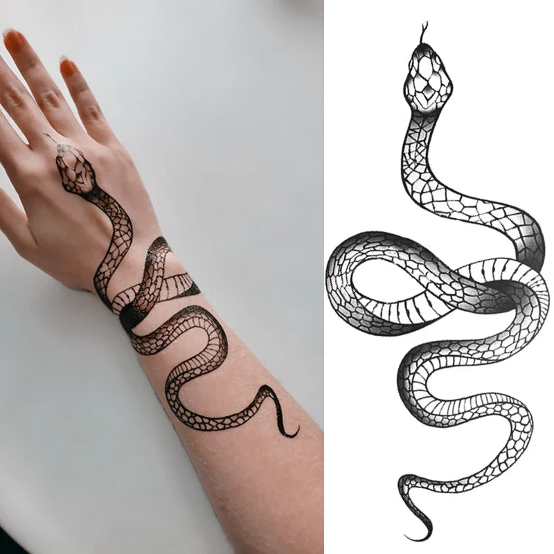 Povei Black Snake Arm Tattoo Stickers Large Size Men Women Waterproof Long Lasting