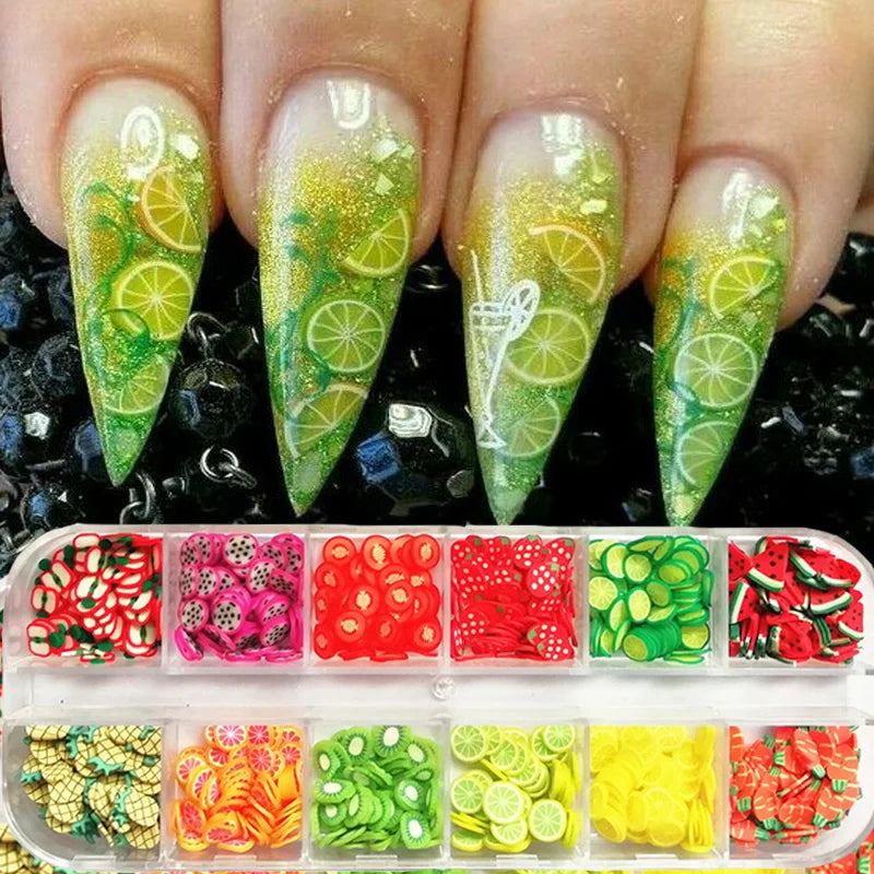 Povei 3D Nail Art Accessories Mixed Flowers Fruit Sliced Clay Decoration