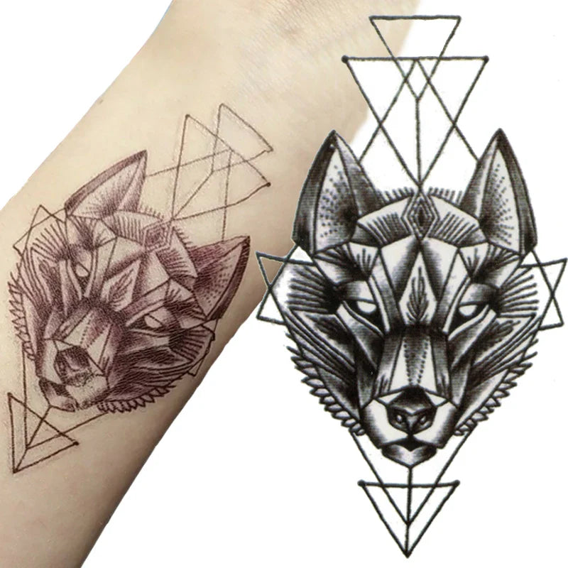 Povei Black Wolf Geometry Temporary Tattoo Sticker Artwolf