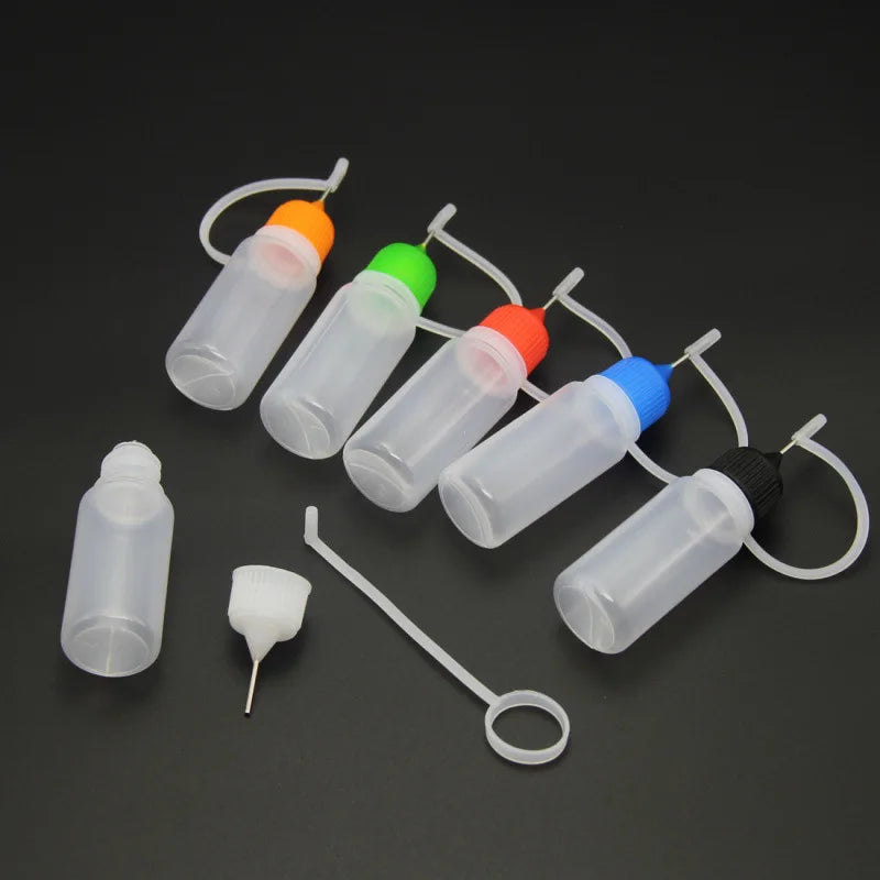 Povei 10ml Needle Tip Glue Bottle: Squeezable Applicator with Caps - Set of 5