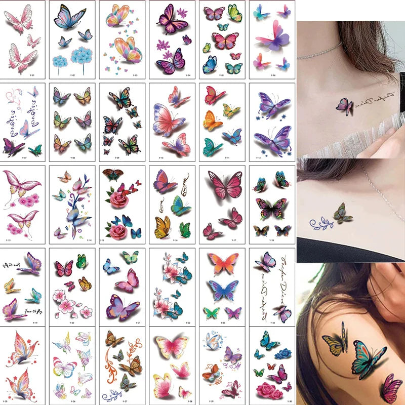 Povei 3D Tattoo Sticker Letter Butterfly Flower Pattern Temporary Waterproof Fake Tattoo