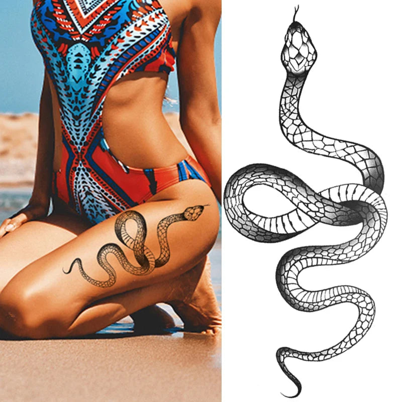 Povei Black Snake Arm Tattoo Stickers Large Size Men Women Waterproof Long Lasting