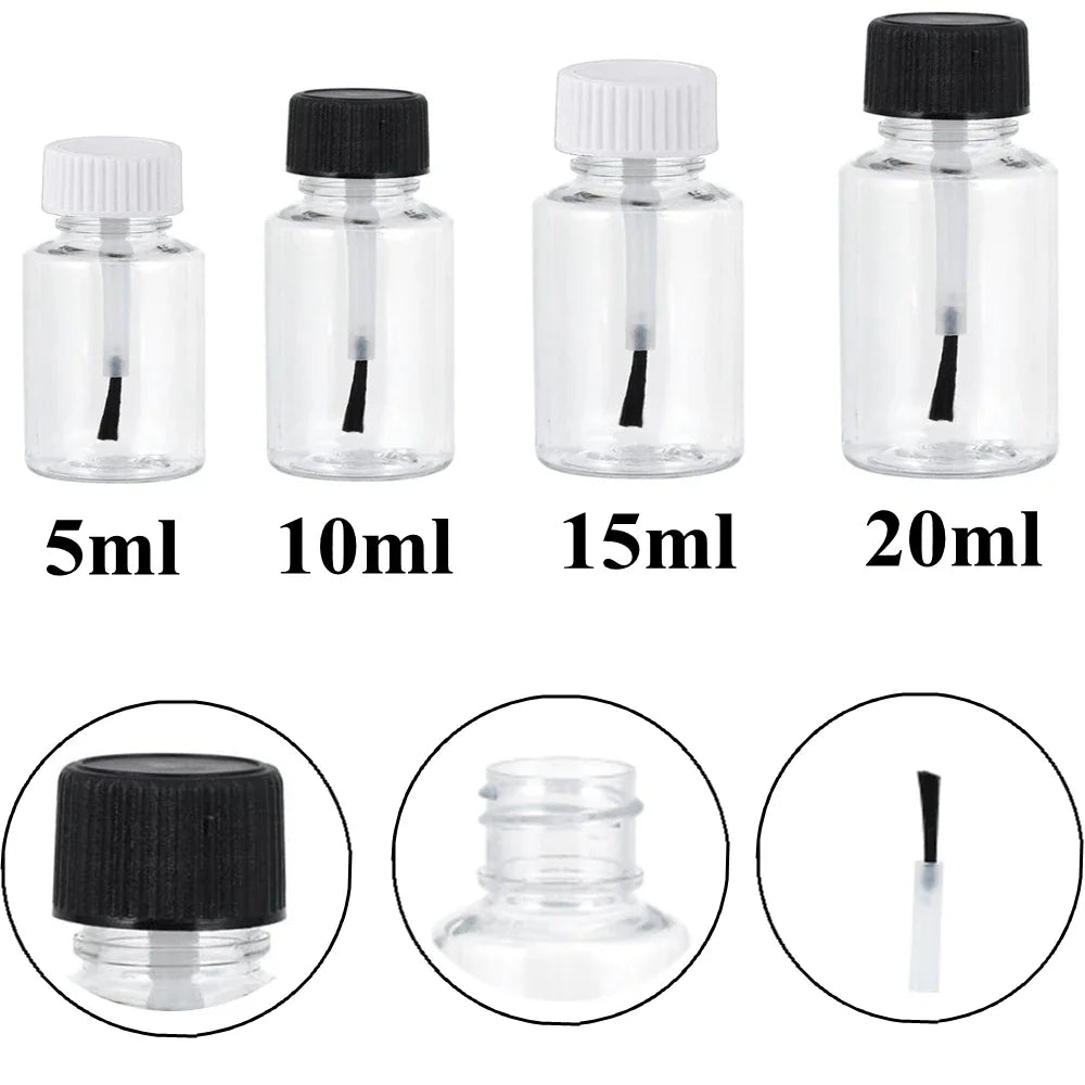 Povei Clear Nail Polish Bottles 30ml Refillable Leakproof Storage Jars with Brush Cap