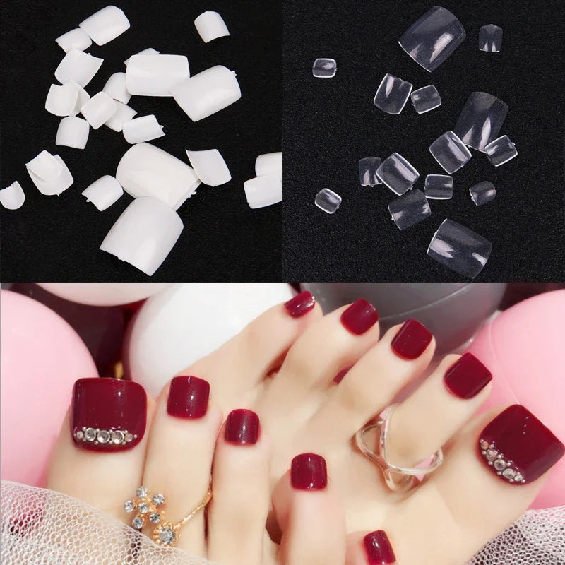 100Pcs Povei Acrylic Toe False Nails Tips: Natural/White/Clear Foot Fake Nails Manicure Art