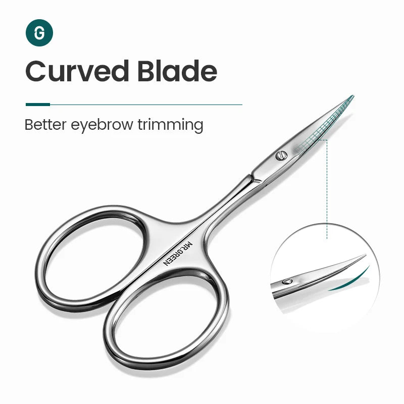 Povei Curved Blade Eyebrow Scissors - Professional Stainless Steel Manicure Trimmer