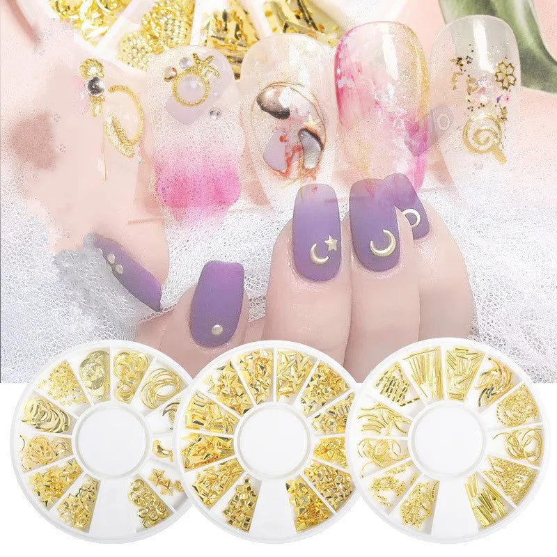 Povei 3D Mixed Rivets Nail Art Tips Moon Star Ocean Gold Irregular Alloy Rivet