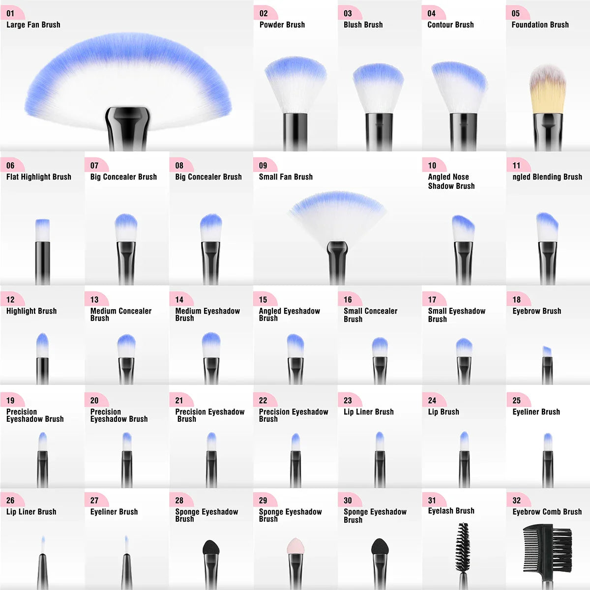 Povei Blue Makeup Brushes Set for Face and Eyes