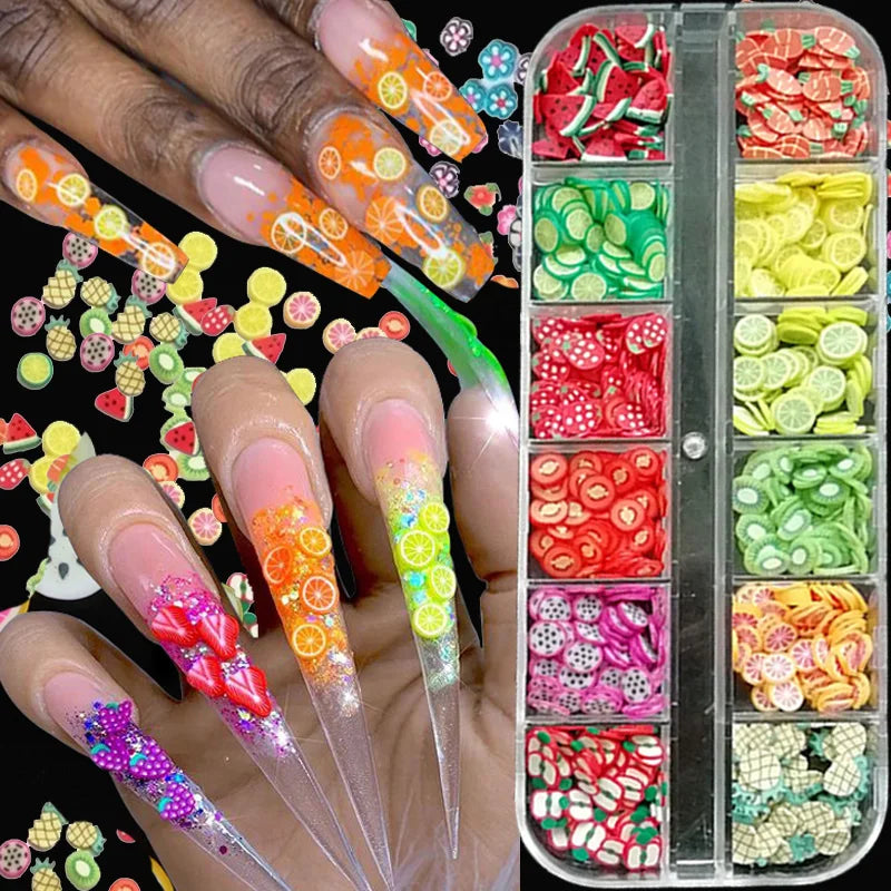 Povei 3D Nail Art Accessories Mixed Flowers Fruit Sliced Clay Decoration