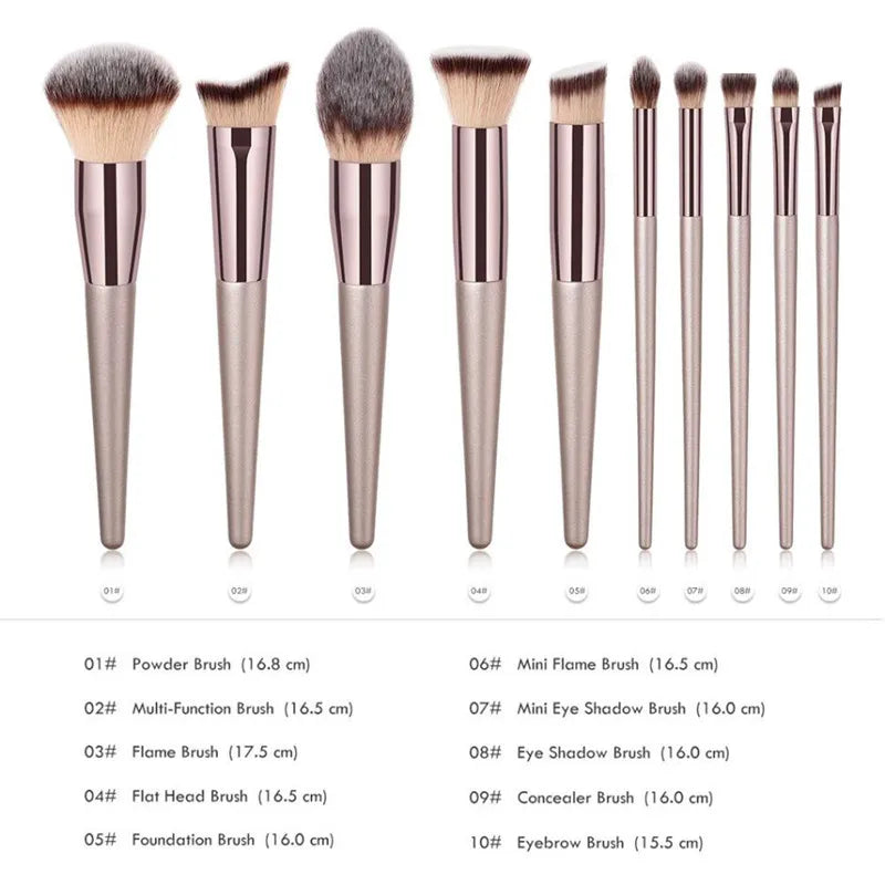 Povei Champagne Makeup Brushes Set for Luxury Cosmetics Tools