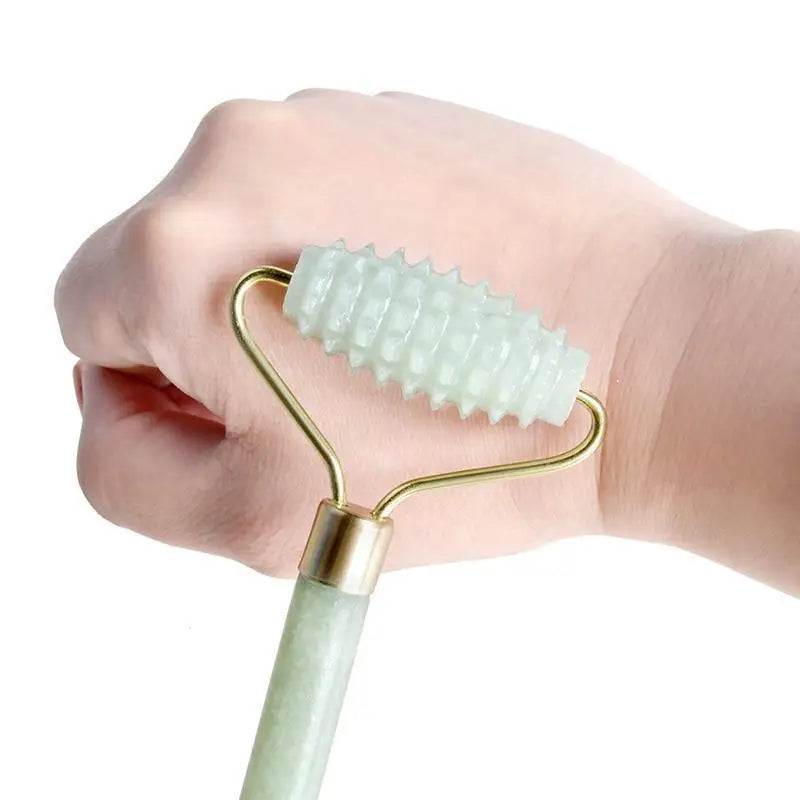 Povei Jade Stone Facial Gua Sha Roller Scraper for Beauty Lifting & Firming