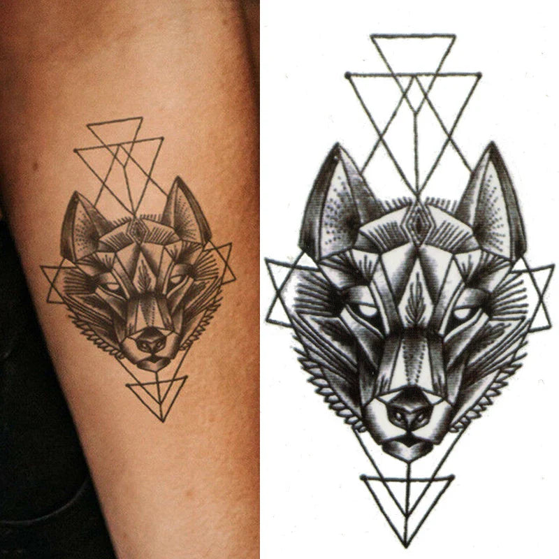 Povei Black Wolf Geometry Temporary Tattoo Sticker Artwolf