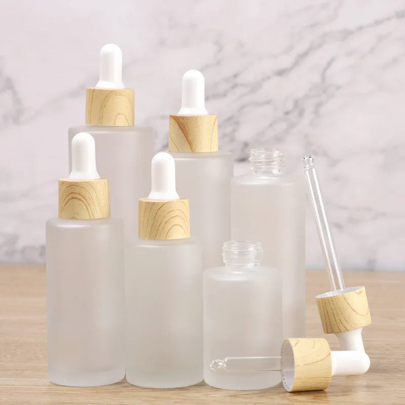 Povei 100ml Frosted Dropper Glass Bottle with Bamboo Lid