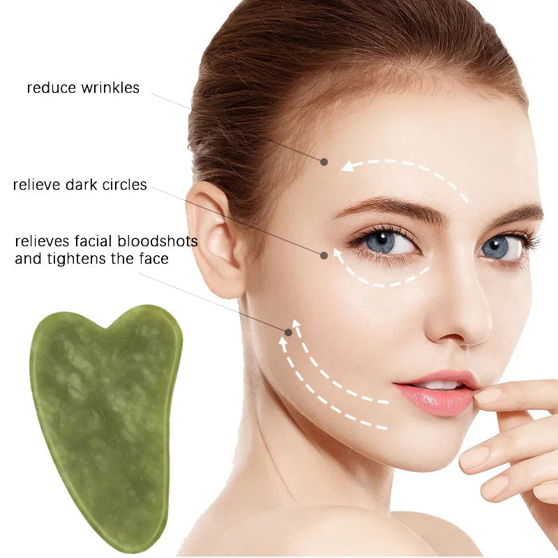 Povei Jade Stone Facial Gua Sha Roller Scraper for Beauty Lifting & Firming