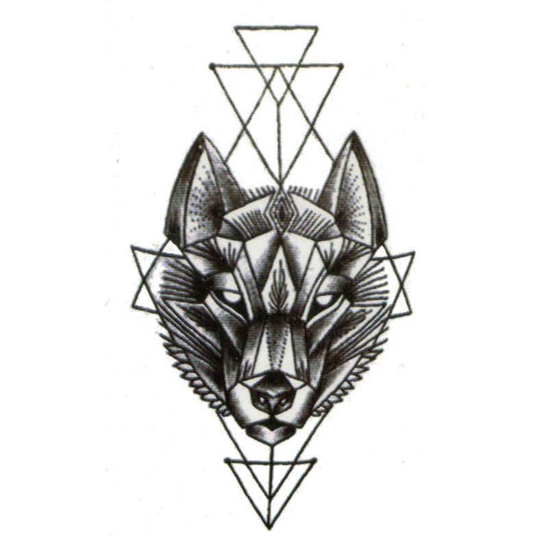 Povei Black Wolf Geometry Temporary Tattoo Sticker Artwolf