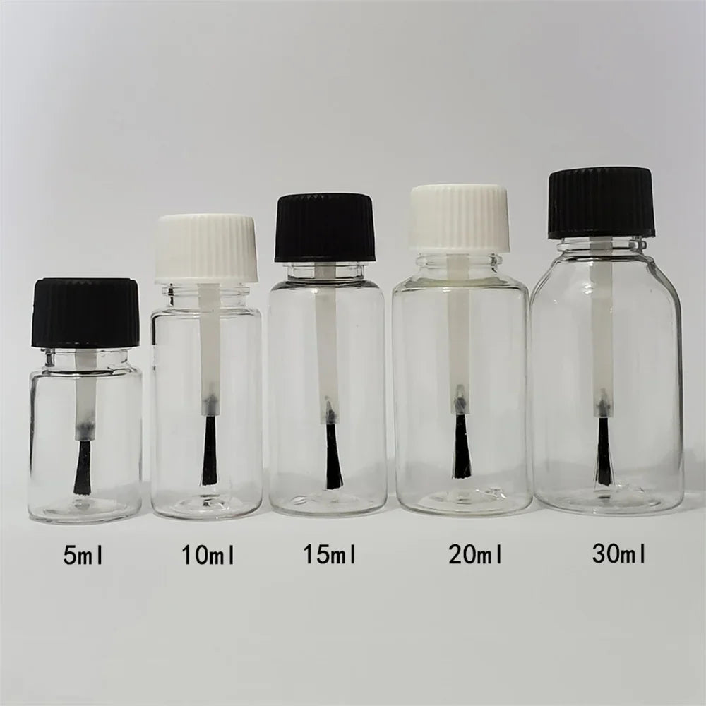 Povei Clear Nail Polish Bottles 30ml Refillable Leakproof Storage Jars with Brush Cap