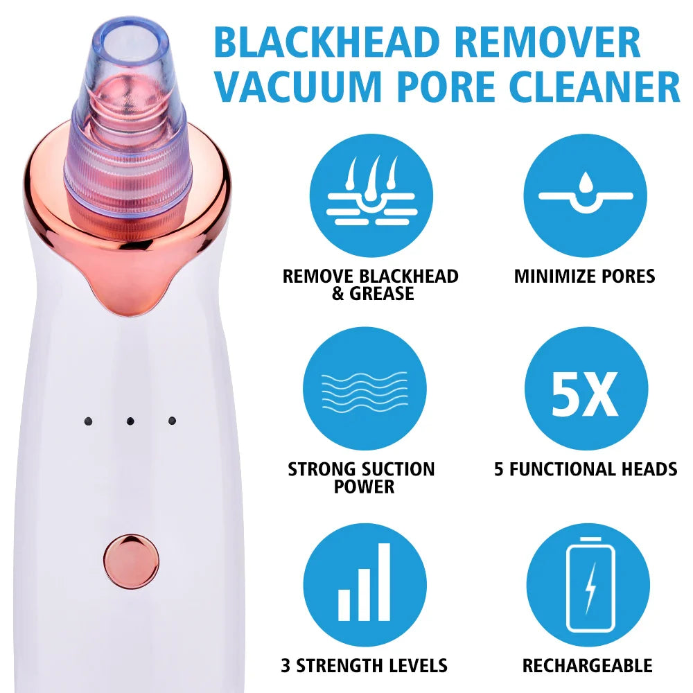 Povei Blackhead Vacuum Cleaner with 5 Sucker Heads