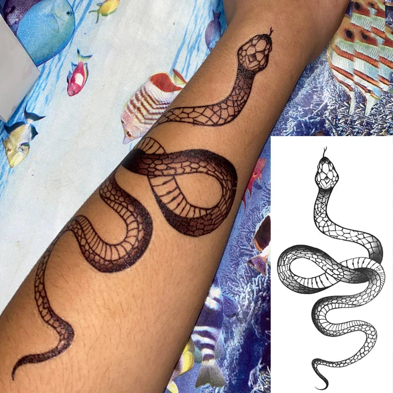 Povei Black Snake Arm Tattoo Stickers Large Size Men Women Waterproof Long Lasting