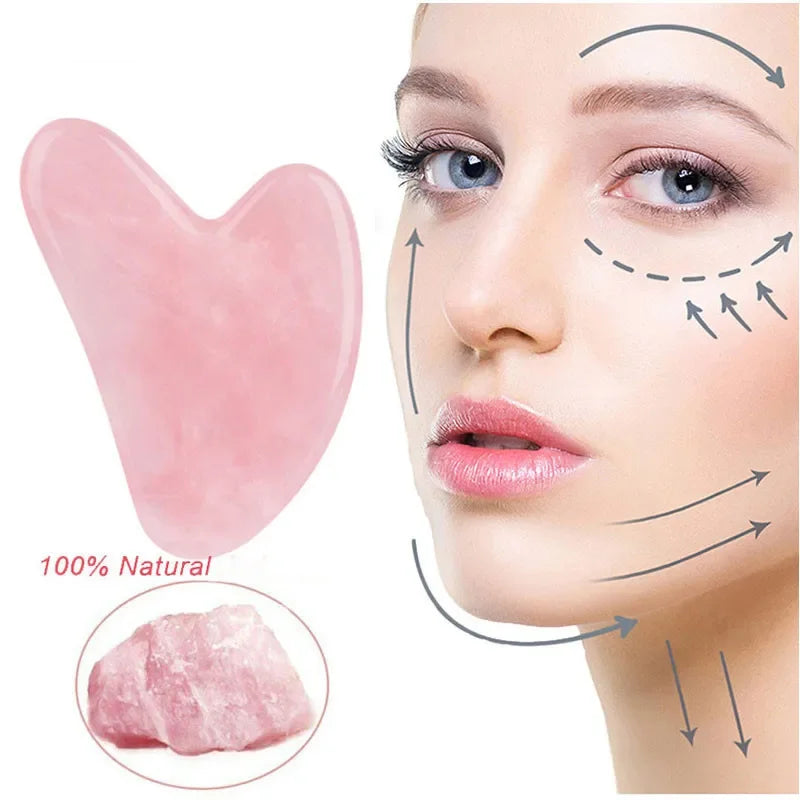 Povei Rose Quartz Jade Gua Sha Scraper for Face and Neck Massage Skin Care