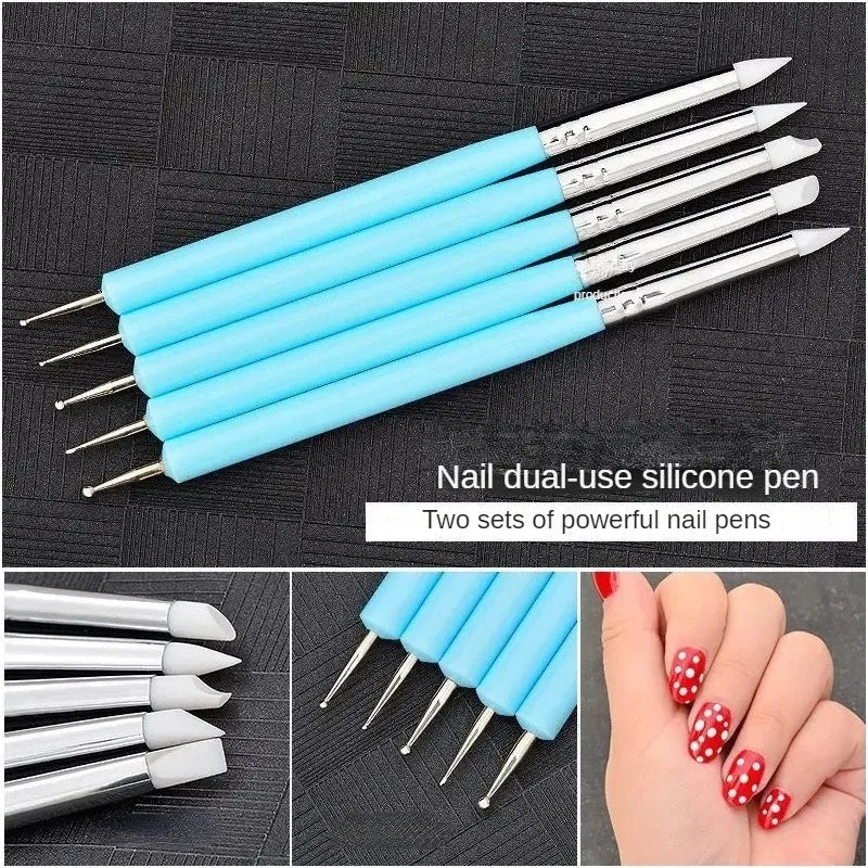 Povei Dual-Head Silicone Nail Art Dotting Pen for Manicure Emboss