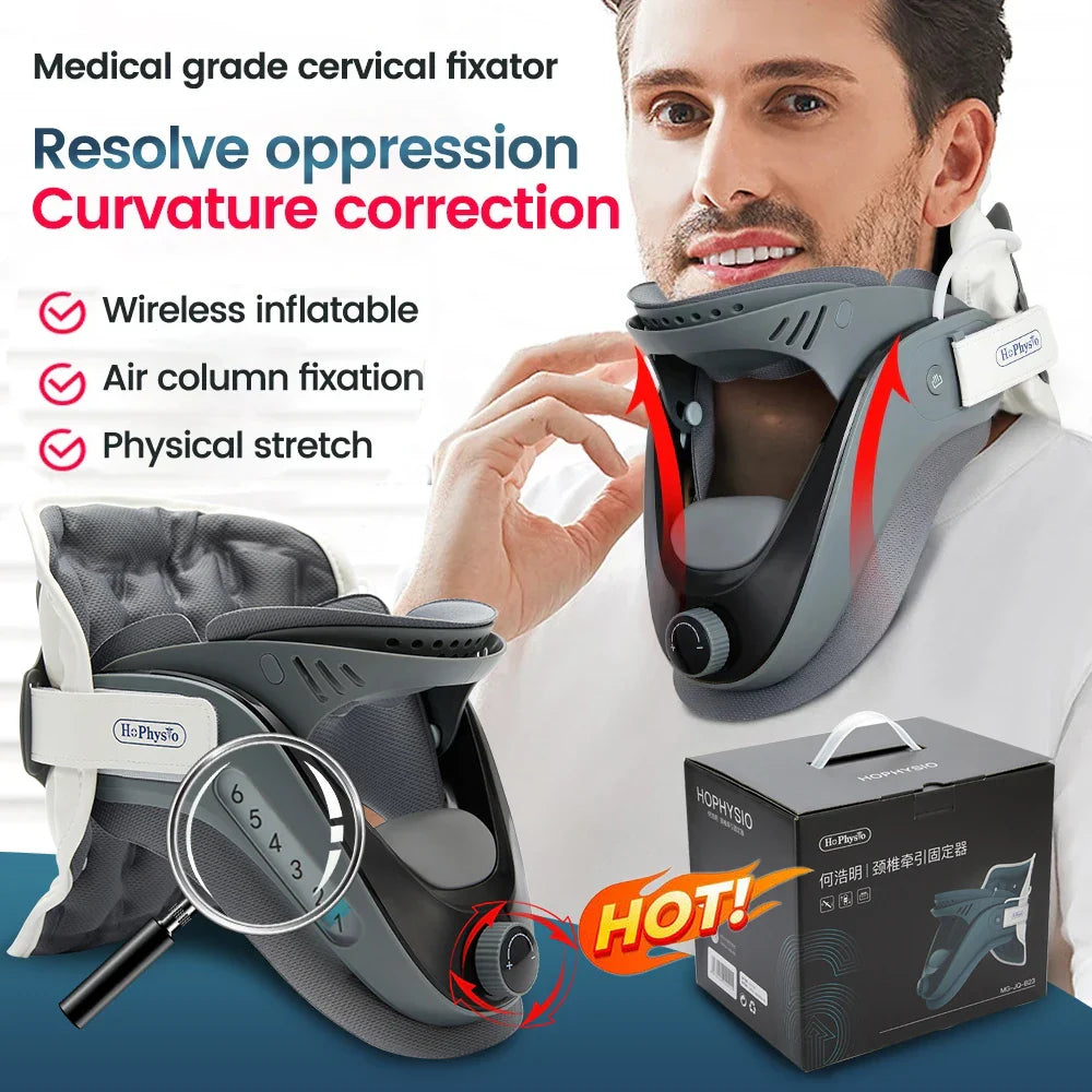 Povei Cervical Traction Chiropractic Neck Brace for Posture Correction and Support