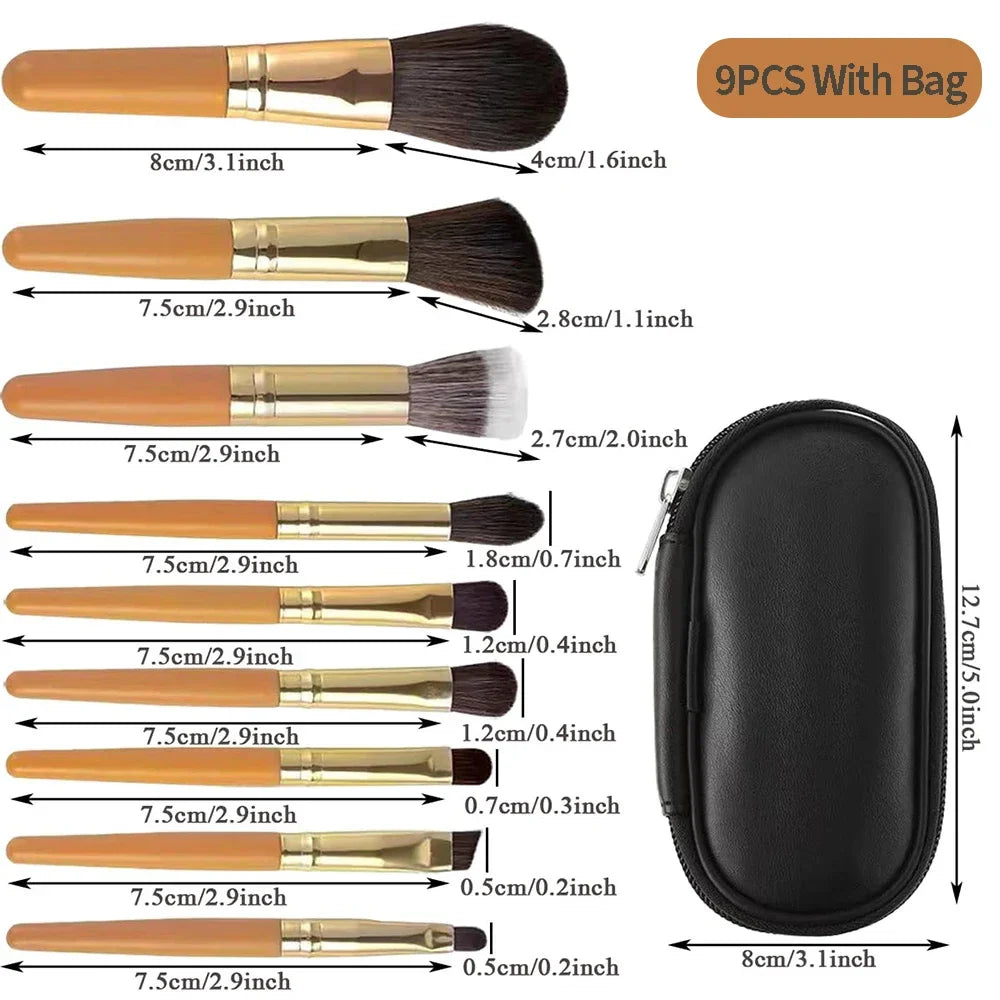 Povei Mini Makeup Brush Set in Travel Bag - Beauty Tools for Foundation, Blush, and Eyeshadow