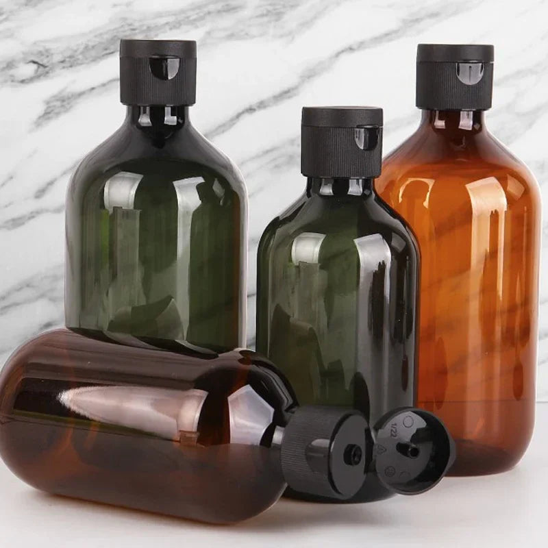 Povei Brown Green Shampoo Shower Gel Refillable Bottle Large Capacity Pure Dew Storage Tool