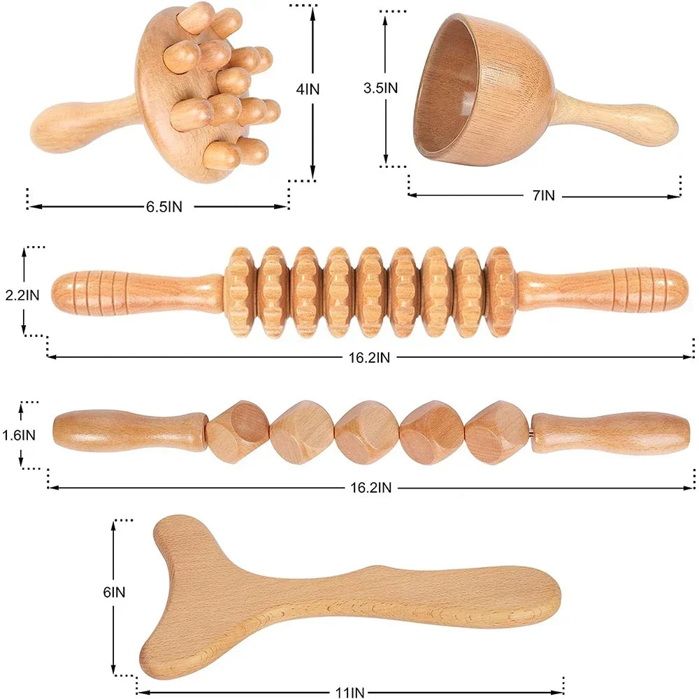 Povei Wood Therapy Massage Tools Kit for Anti-Cellulite Muscle Pain Relief