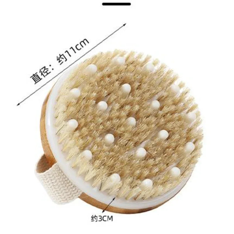 Povei Dry Skin Body Massage Brush Natural Bristle Exfoliates Anti Cellulite Blood Circulation