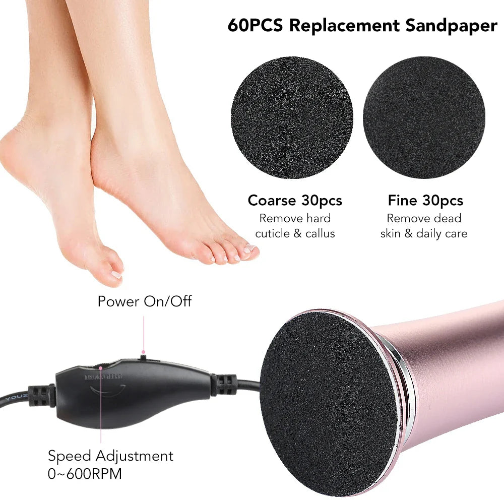 Povei Electric Foot Callus Remover Grinder with 60 Sandpapers