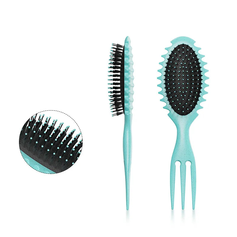 Povei Boar Bristle Detangling Styling Brush for Curls and Scalp Massaging