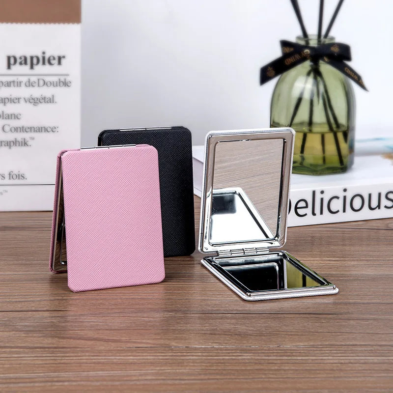 Povei Compact Double-Sided Makeup Mirror in PU Leather