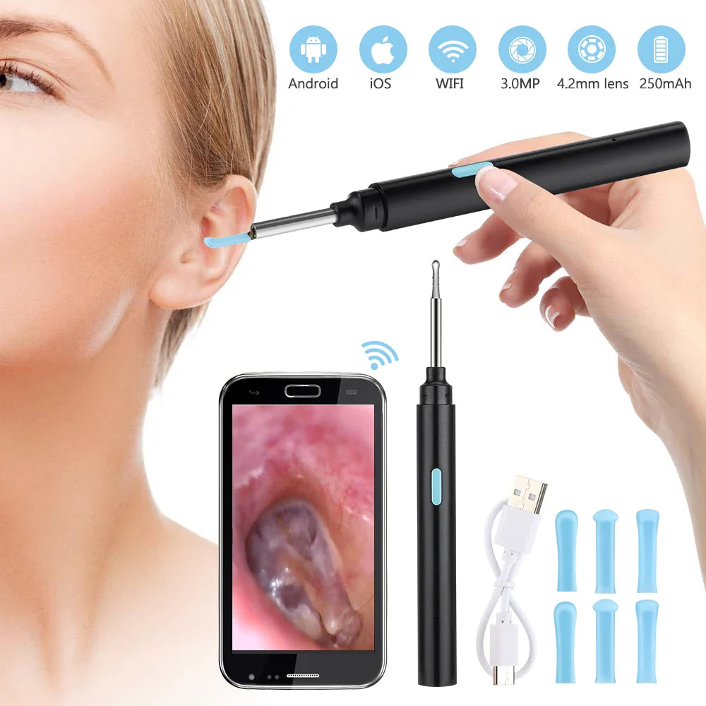 Povei 3.0MP Wireless Otoscope with 3.9mm Camera for Ear Wax Removal