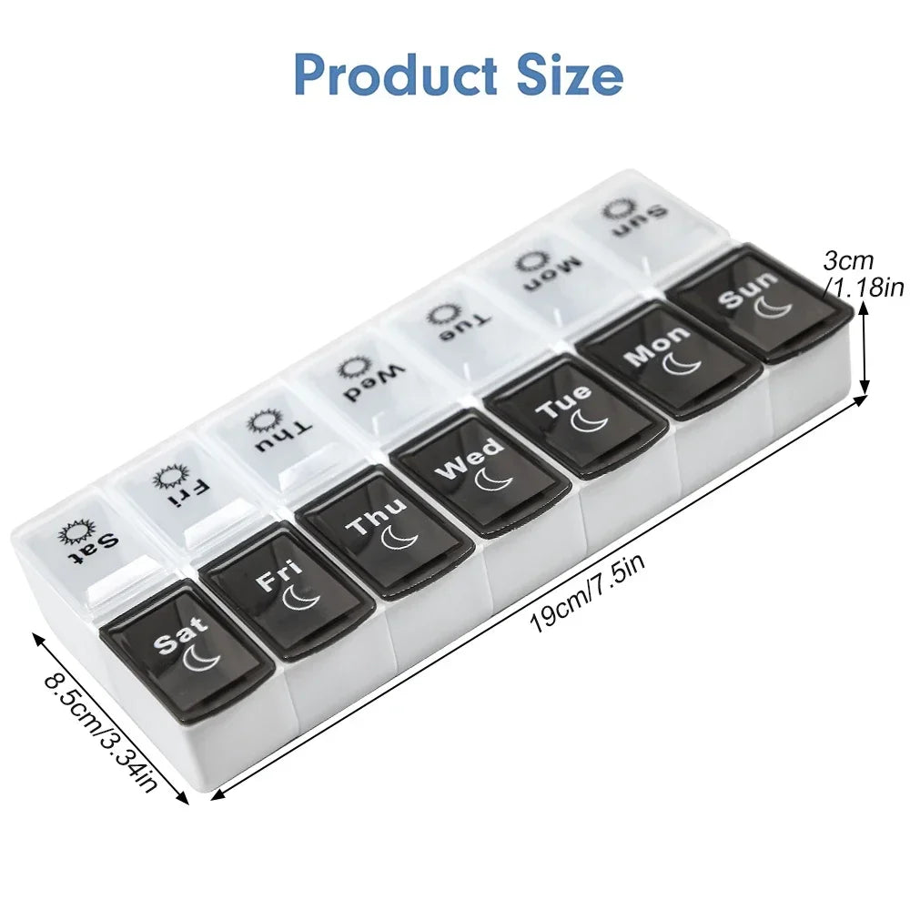 Povei 7-Day AM PM Pill Organizer, Large Weekly Pill Box - Push Button Daily Case