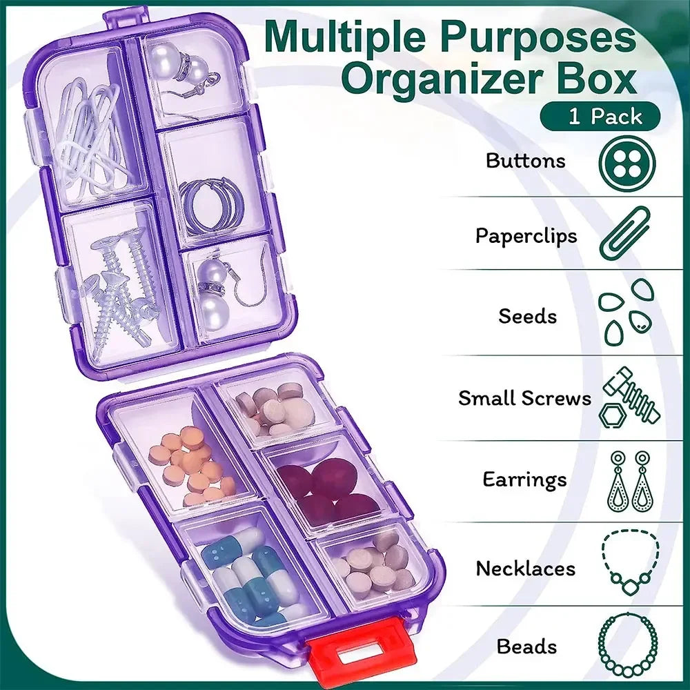 Povei Travel Pill Organizer Portable Pocket Pill Box - 10/12 Grids, Small Case