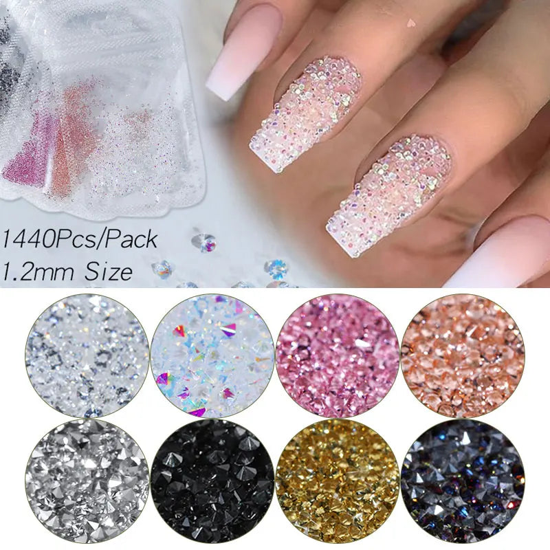 Povei Clear Crystal AB Gold 3D Nail Rhinestones - 1440pcs