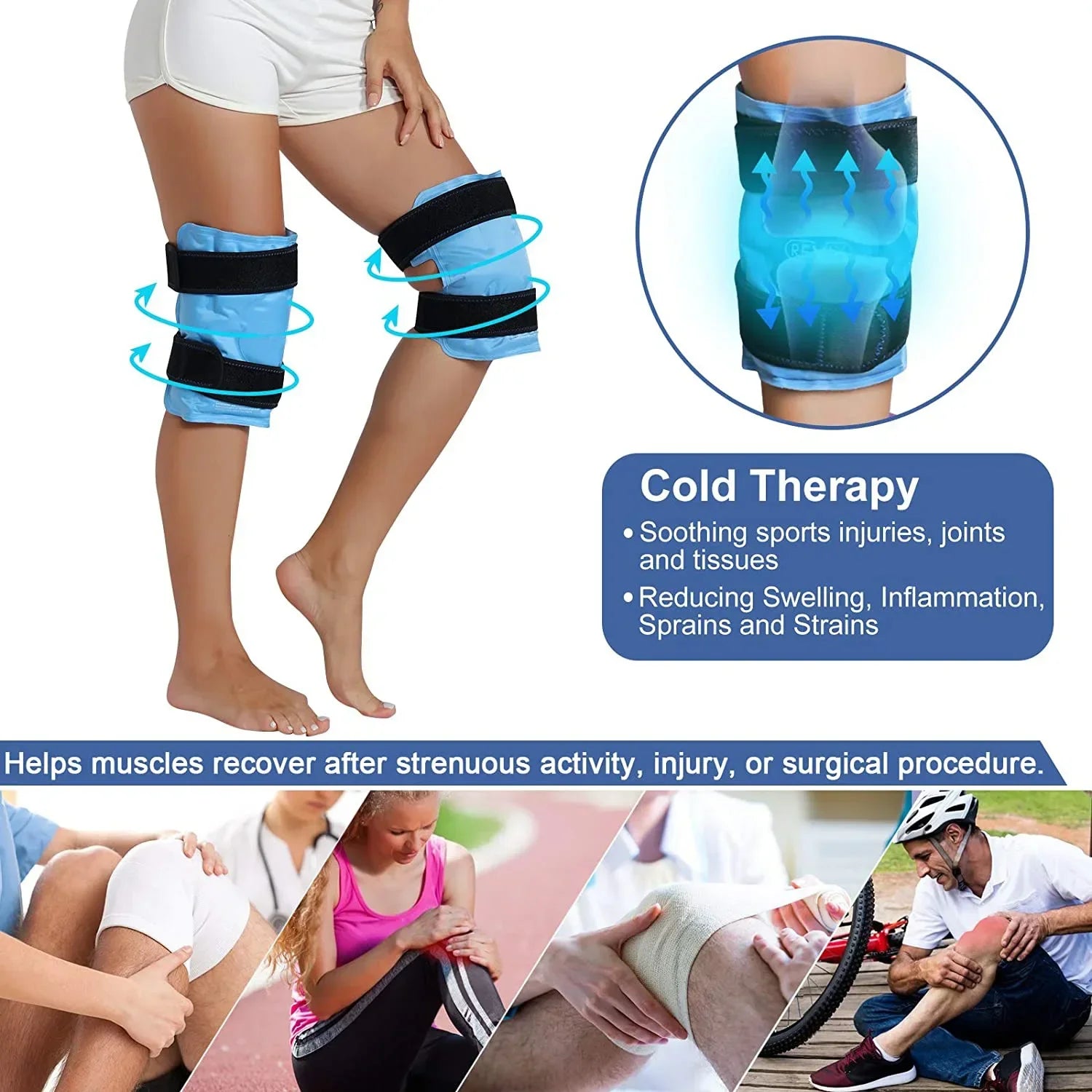 Povei Calf Ice Pack Gel Cooling Knee Pad Therapy Bag