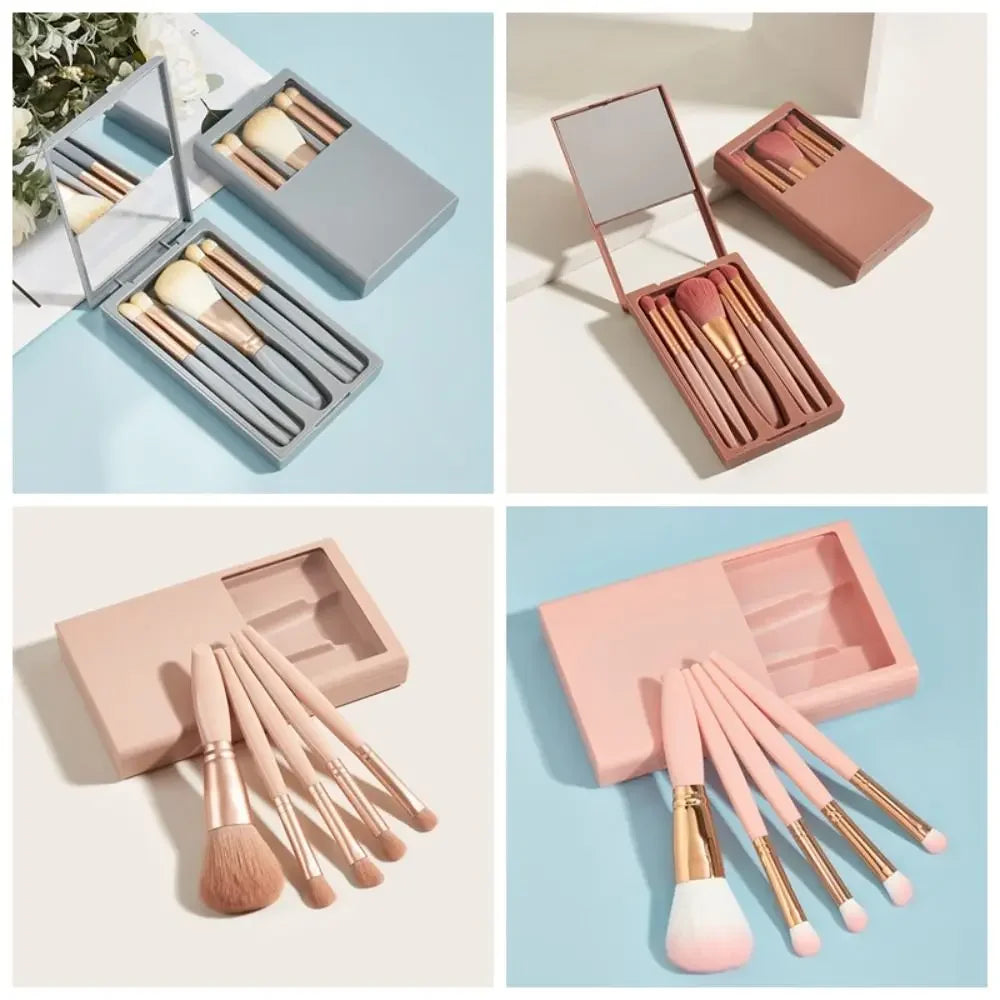 Povei Mini Makeup Brushes Set with Mirror Case, Beauty Tools for Travel